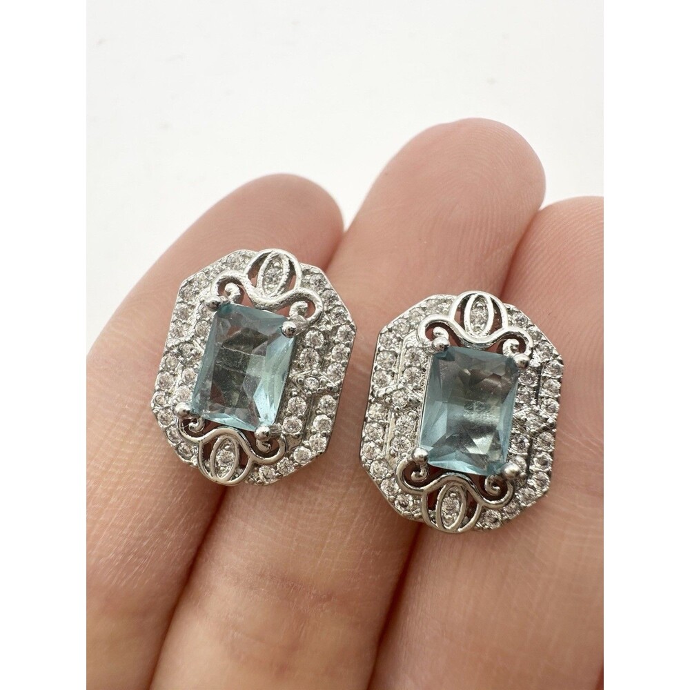 Platinum Plated Blue Glass Rhinestone Post Earrings